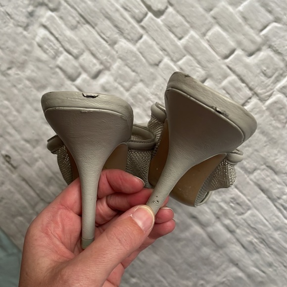 ZARA | Grey faux leather mesh high heel mules sandals - Picture 12 of 12